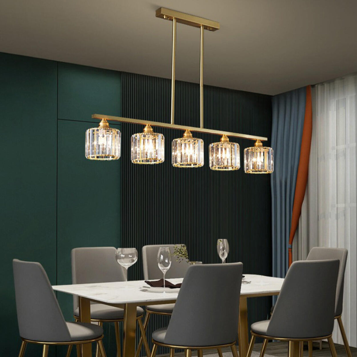 6-Light Modern Cylinder Crystal Island Pendant Light Image - 4