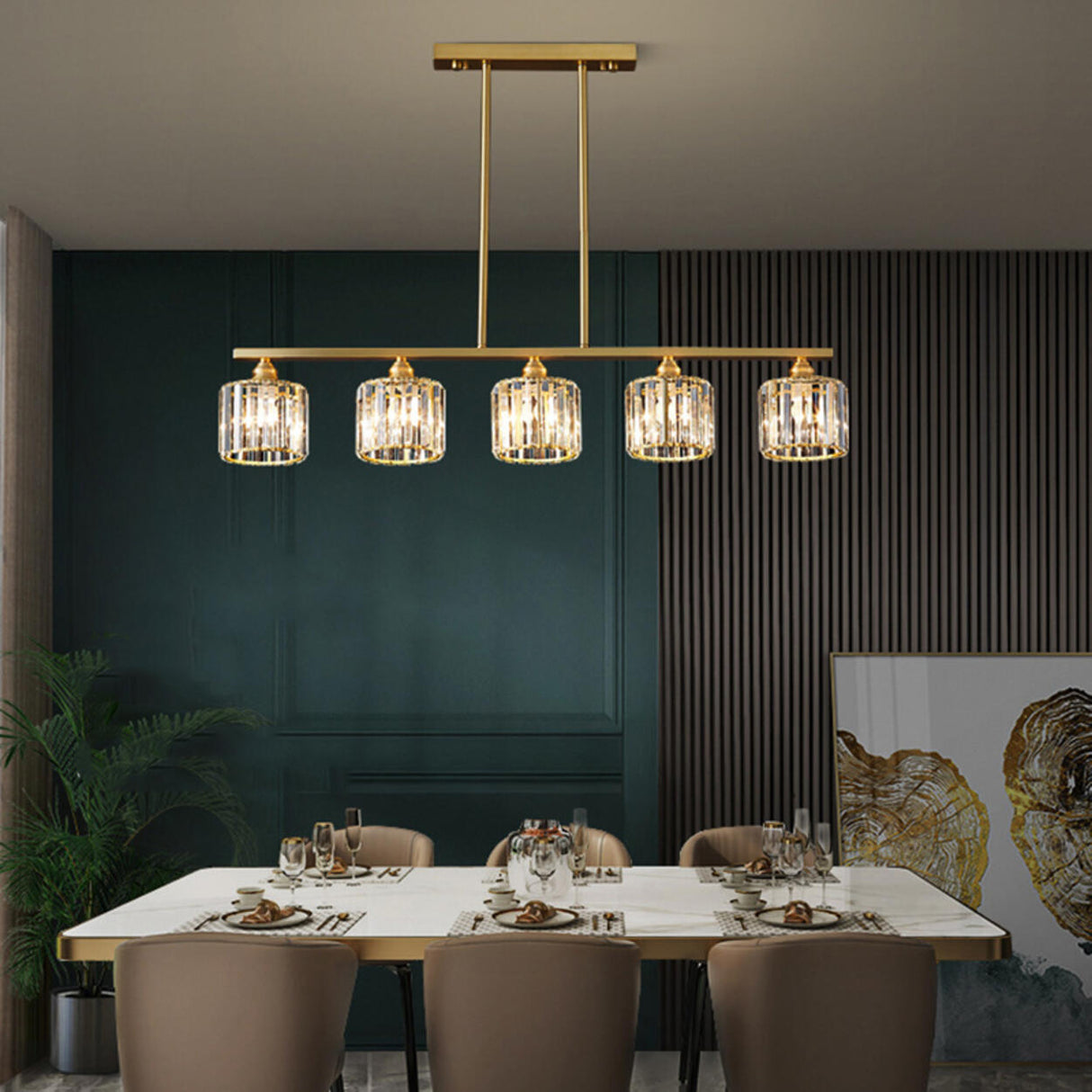 6-Light Modern Cylinder Crystal Island Pendant Light Image - 6