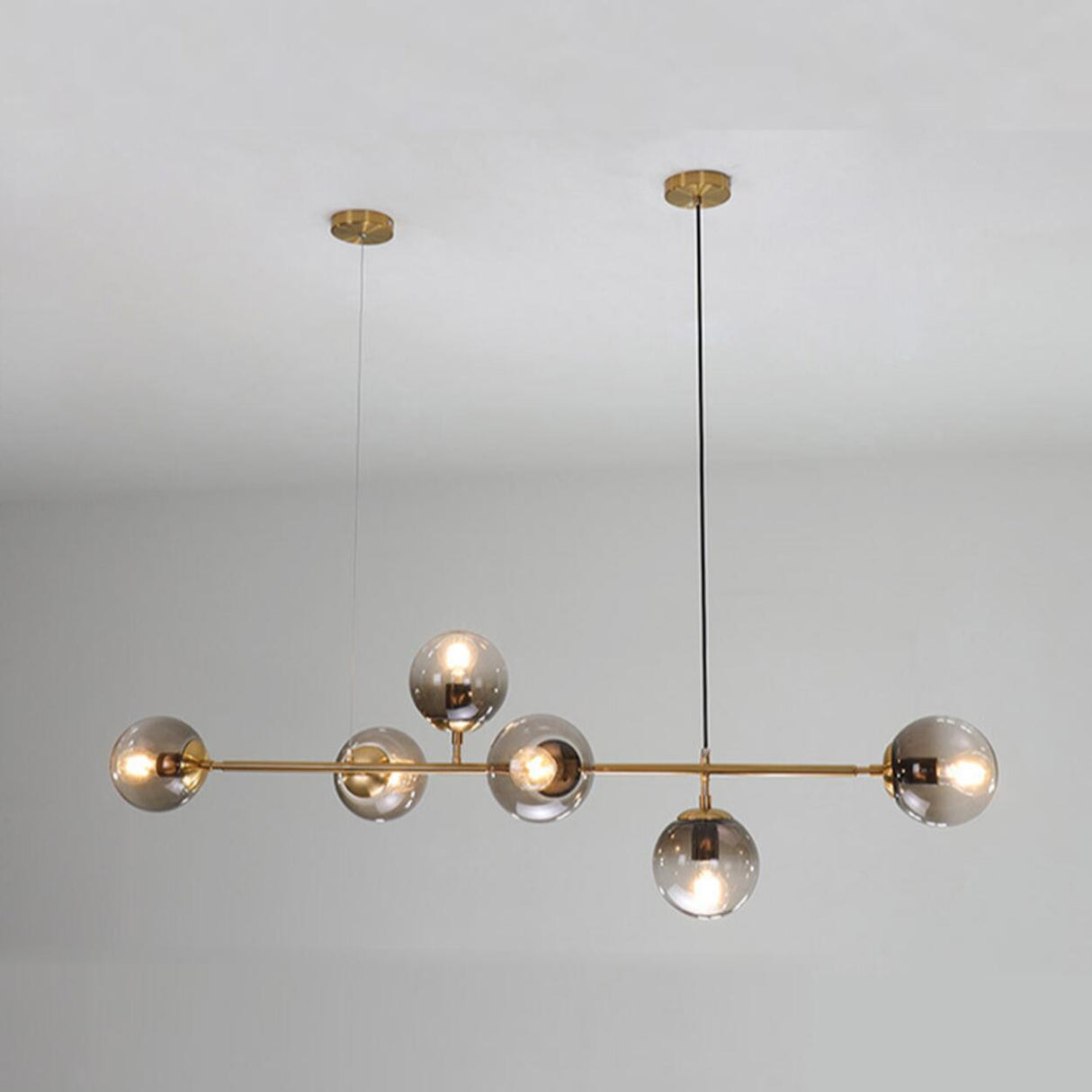 6-Light Modern Glass Globe Gold Island Pendant Light Image - 9