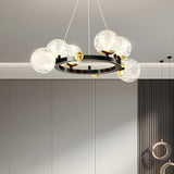 6-Light Modern Gold Ring Clear Glass Ball Chandelier Image - 2