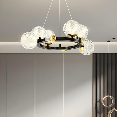 6-Light Modern Gold Ring Clear Glass Ball Chandelier Image - 2