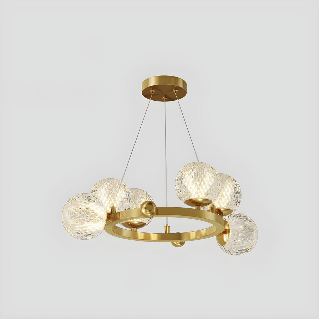 6-Light Modern Gold Ring Clear Glass Ball Chandelier Image - 3