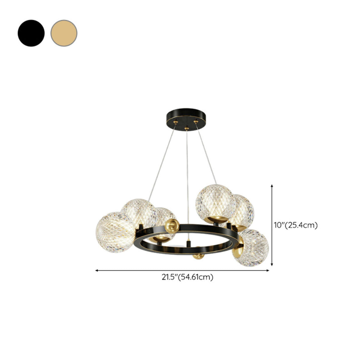 6-Light Modern Gold Ring Clear Glass Ball Chandelier 