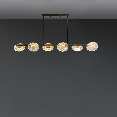 6-Light Textured Glass Round Gold Pendant Light Image - 2