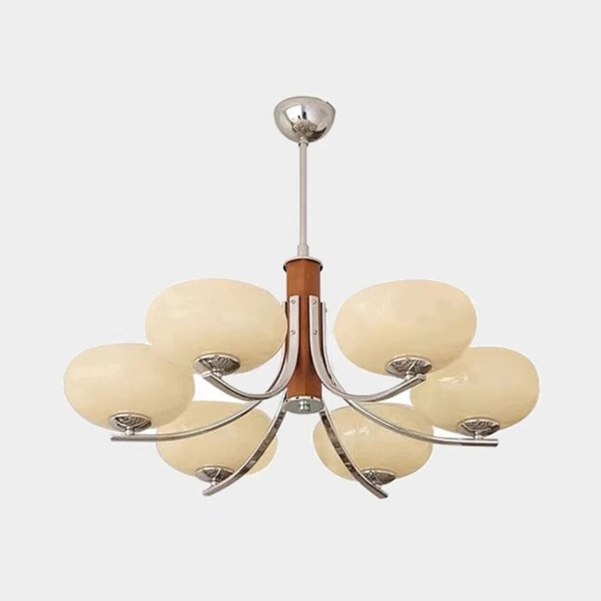 6-Light White Glass Drum Chandelier, Adjustable Height Image - 3