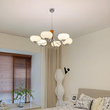 6-Light White Glass Drum Chandelier, Adjustable Height Image - 6