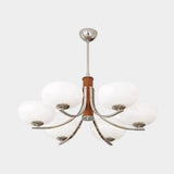 6-Light White Glass Drum Chandelier, Adjustable Height Image - 7