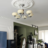 6-Light White Glass Drum Chandelier, Adjustable Height Image - 8