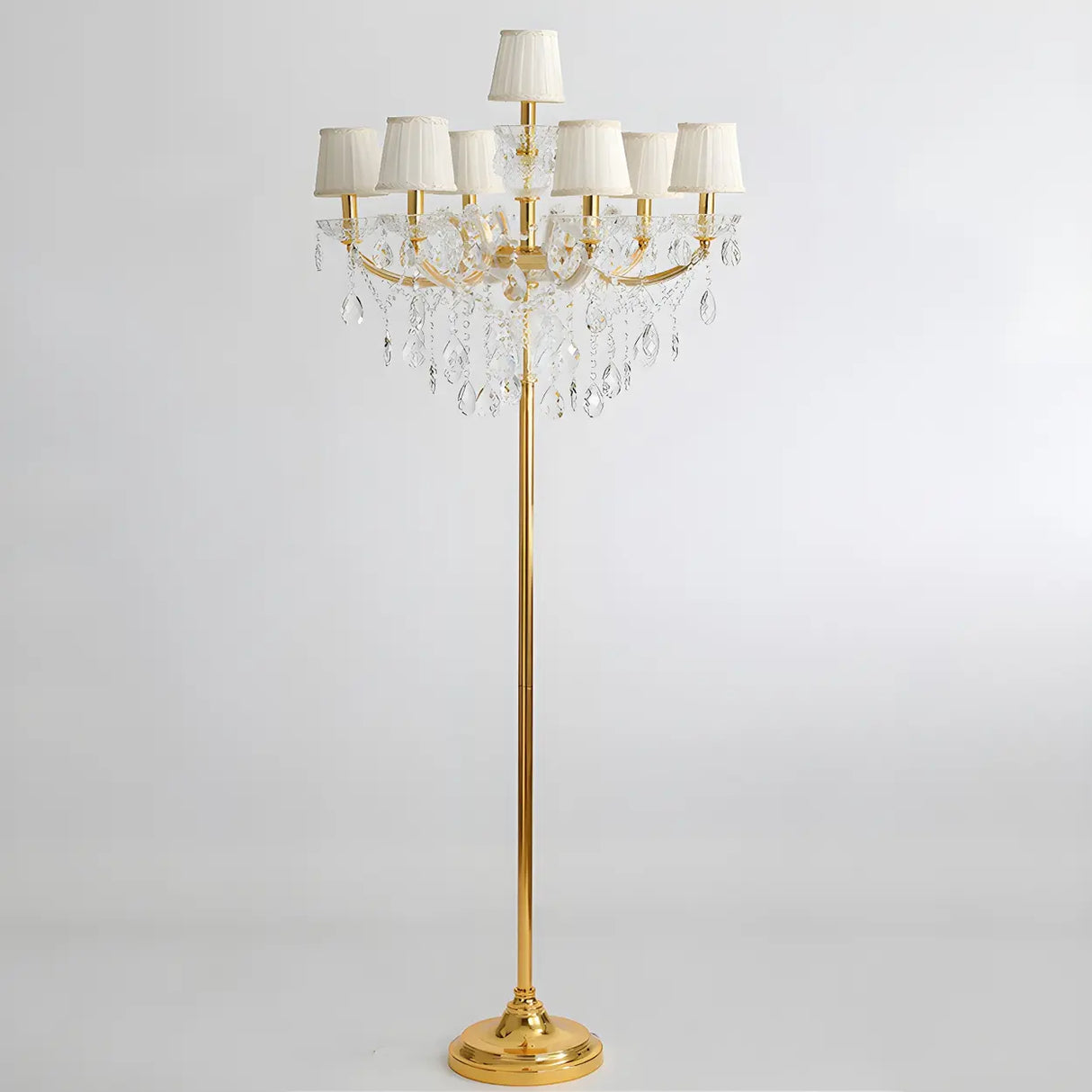 7-Light Luxurious Crystal Gold Barrel LED Floor Lamp Image - 3