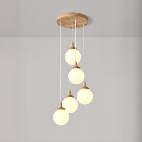 7_Light White Glass Globe Pendant Light Natural Wood Image - 2