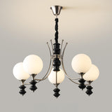 8-Light Black Metal White Glass Ball Chandelier Image - 10