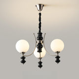 8-Light Black Metal White Glass Ball Chandelier Image - 11