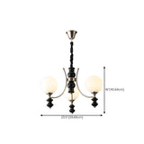 8-Light Black Metal White Glass Ball Chandelier #size