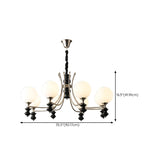 8-Light Black Metal White Glass Ball Chandelier Image - 17