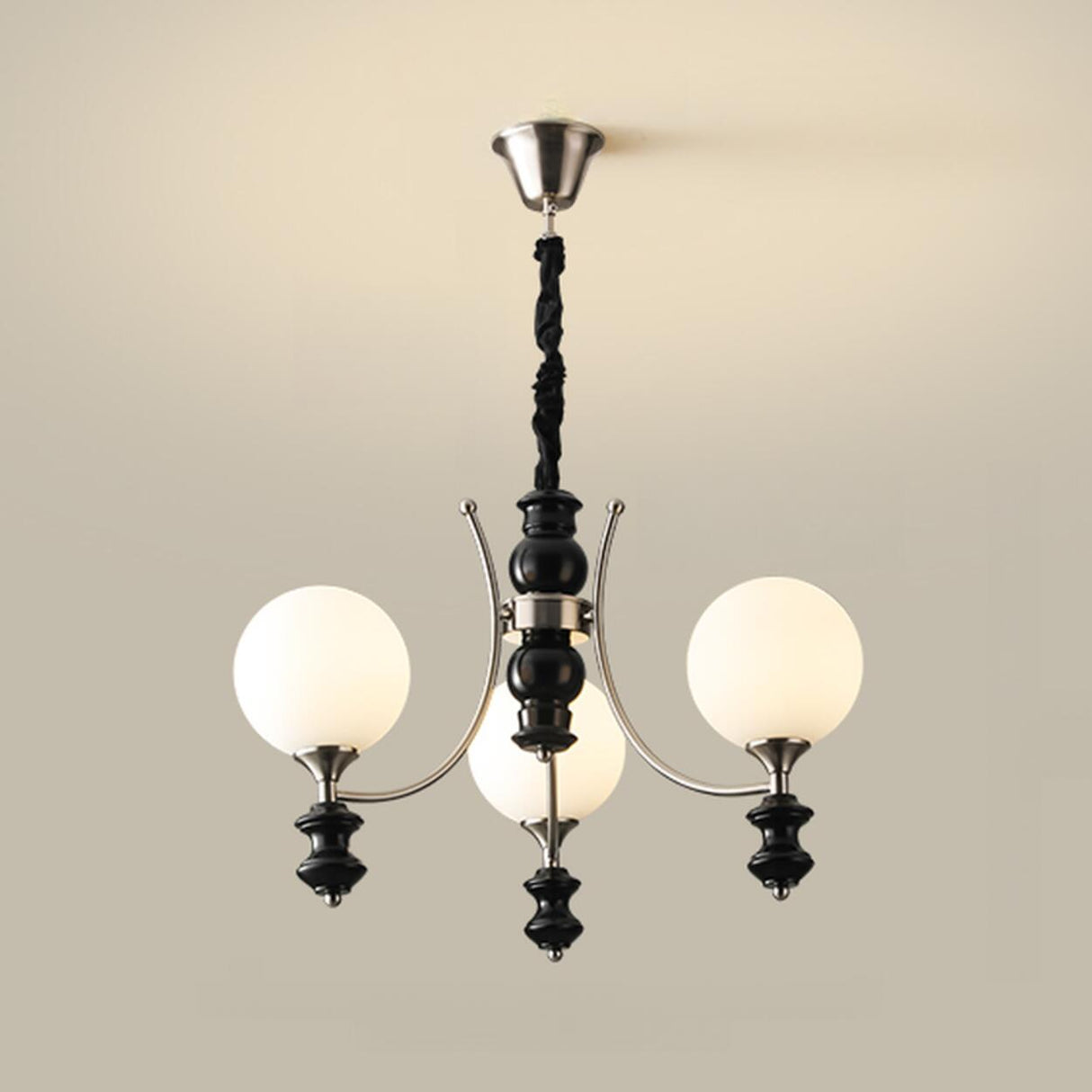 8-Light Black Metal White Glass Ball Chandelier Image - 2