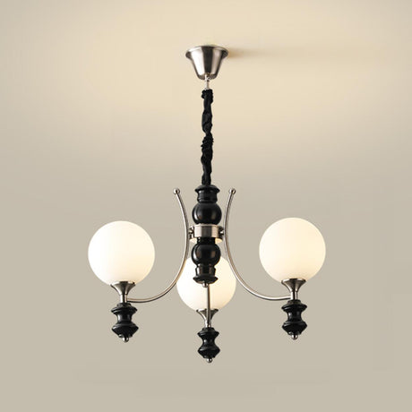 8-Light Black Metal White Glass Ball Chandelier Image - 2