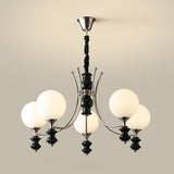 8-Light Black Metal White Glass Ball Chandelier Image - 3