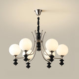 8-Light Black Metal White Glass Ball Chandelier Image - 5