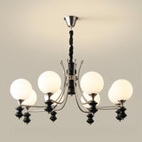 8-Light Black Metal White Glass Ball Chandelier Image - 7