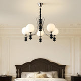 8-Light Black Metal White Glass Ball Chandelier Image - 8