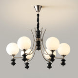 8-Light Black Metal White Glass Ball Chandelier Image - 9