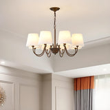 8-Light Classic Bronze White Fabric Chain Chandelier Image - 1