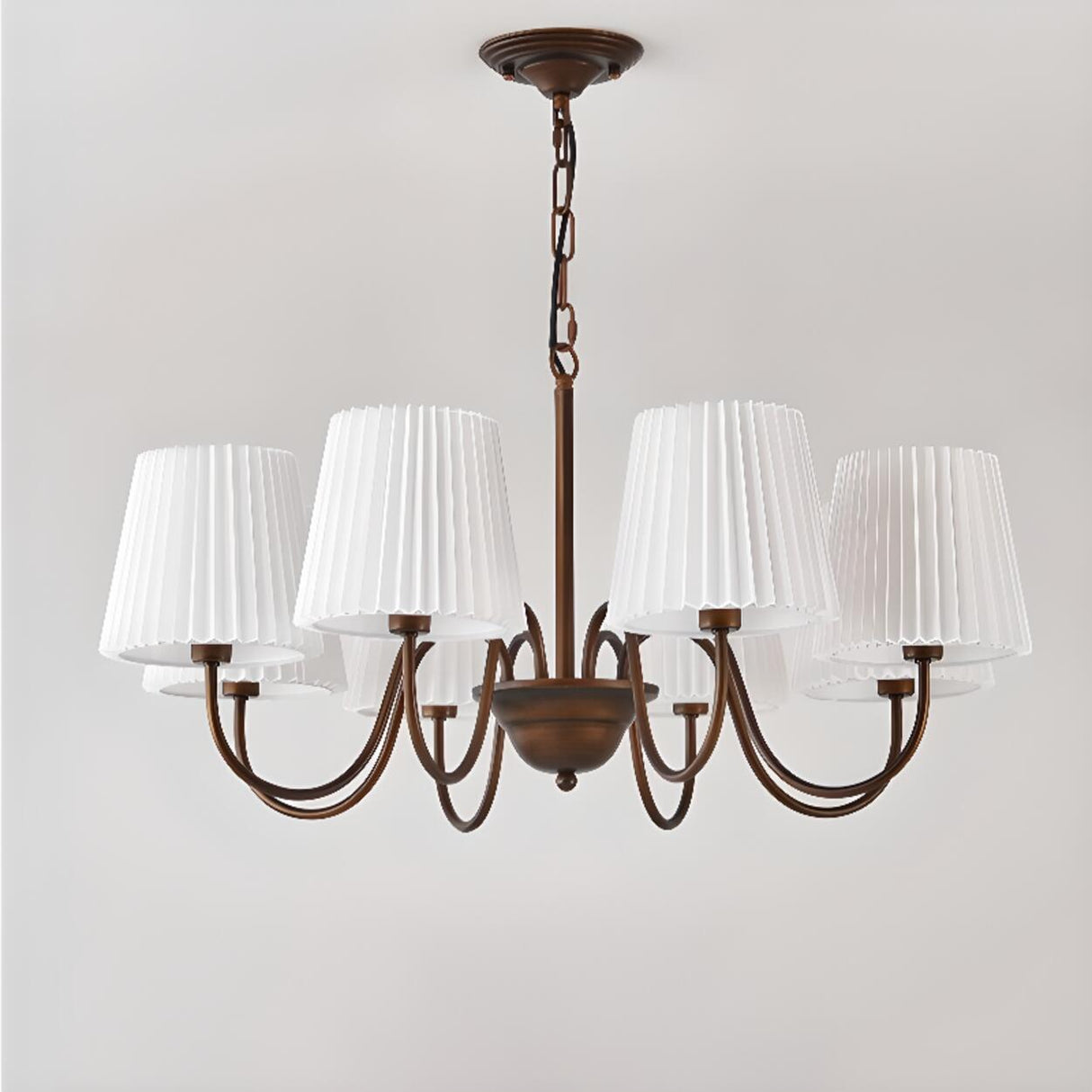 8-Light Classic Bronze White Fabric Chain Chandelier Image - 10