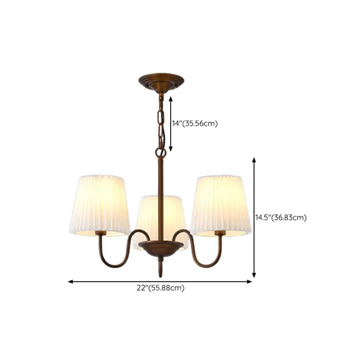 8-Light Classic Bronze White Fabric Chain Chandelier 