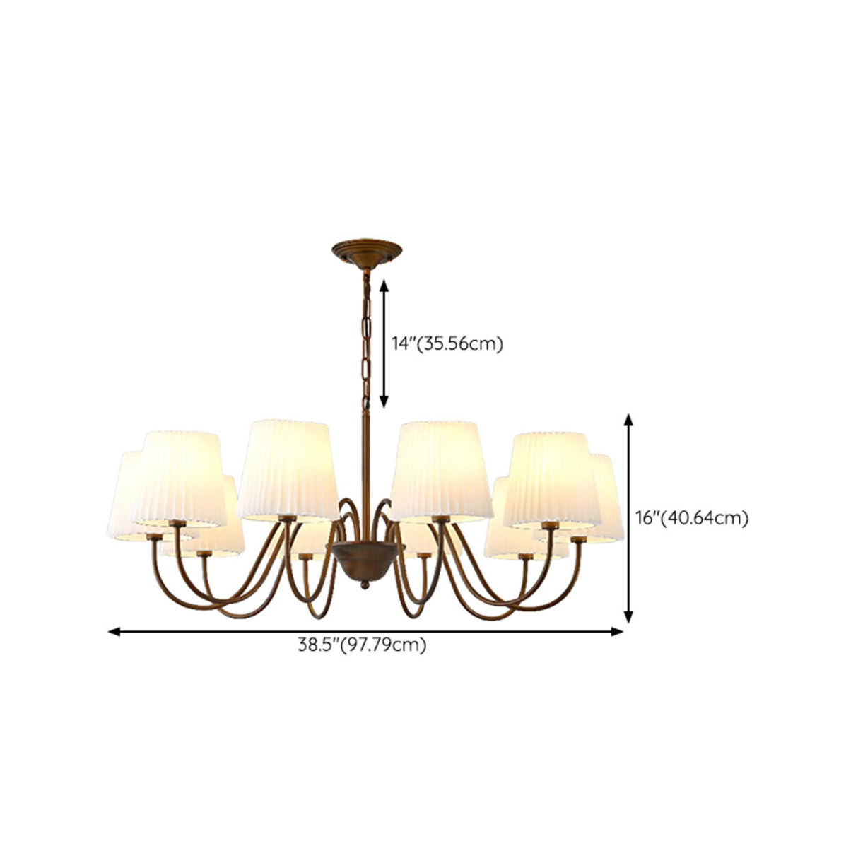 8-Light Classic Bronze White Fabric Chain Chandelier Image - 18