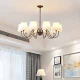 8-Light Classic Bronze White Fabric Chain Chandelier Image - 3