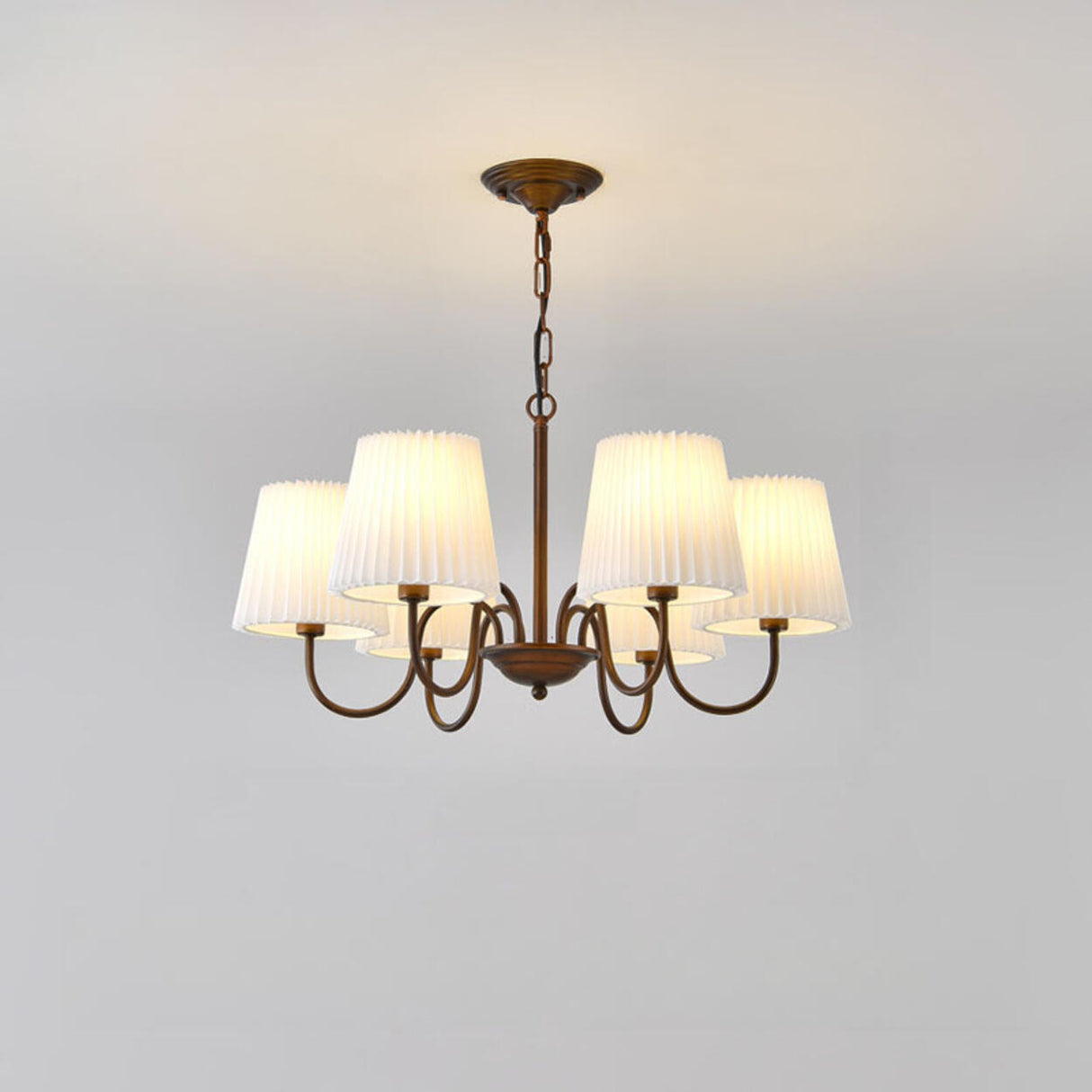 8-Light Classic Bronze White Fabric Chain Chandelier Image - 7