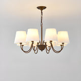 8-Light Classic Bronze White Fabric Chain Chandelier Image - 8