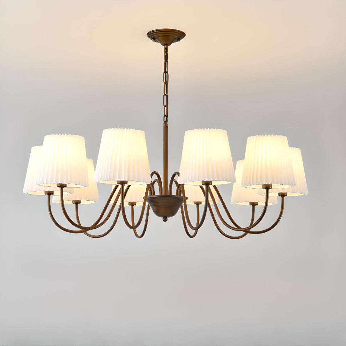 8-Light Classic Bronze White Fabric Chain Chandelier Image - 9