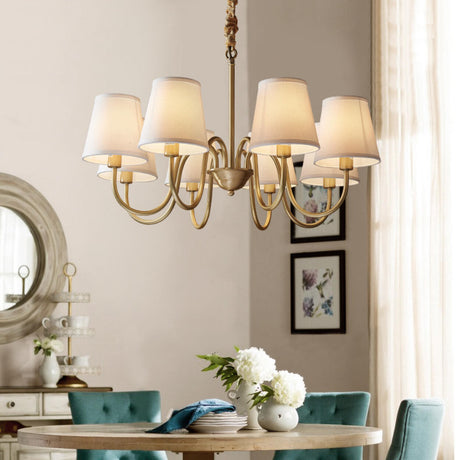 8-Light Classic Fabric Drum Gold Chain Chandelier Image - 1