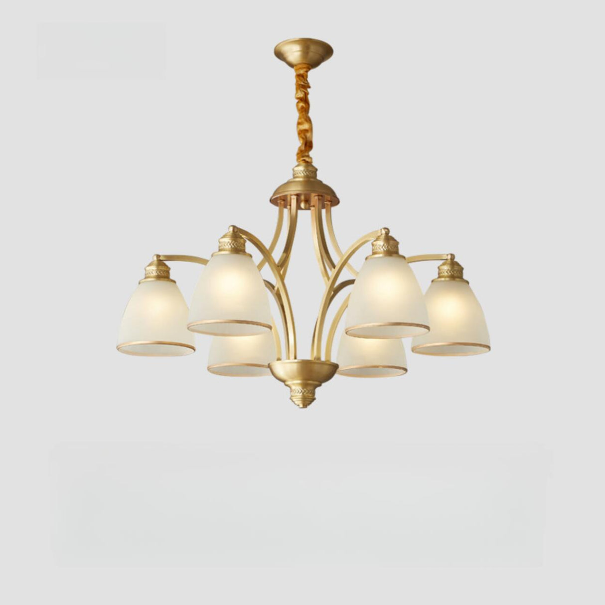 8-Light Classic Fabric Drum Gold Chain Chandelier Image - 10