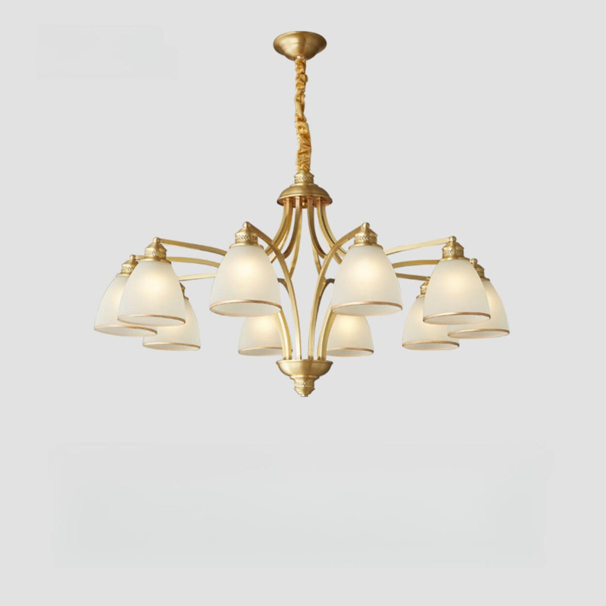 8-Light Classic Fabric Drum Gold Chain Chandelier Image - 11