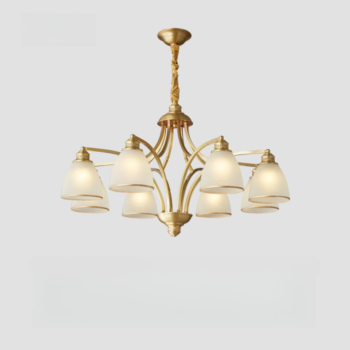 8-Light Classic Fabric Drum Gold Chain Chandelier Image - 12