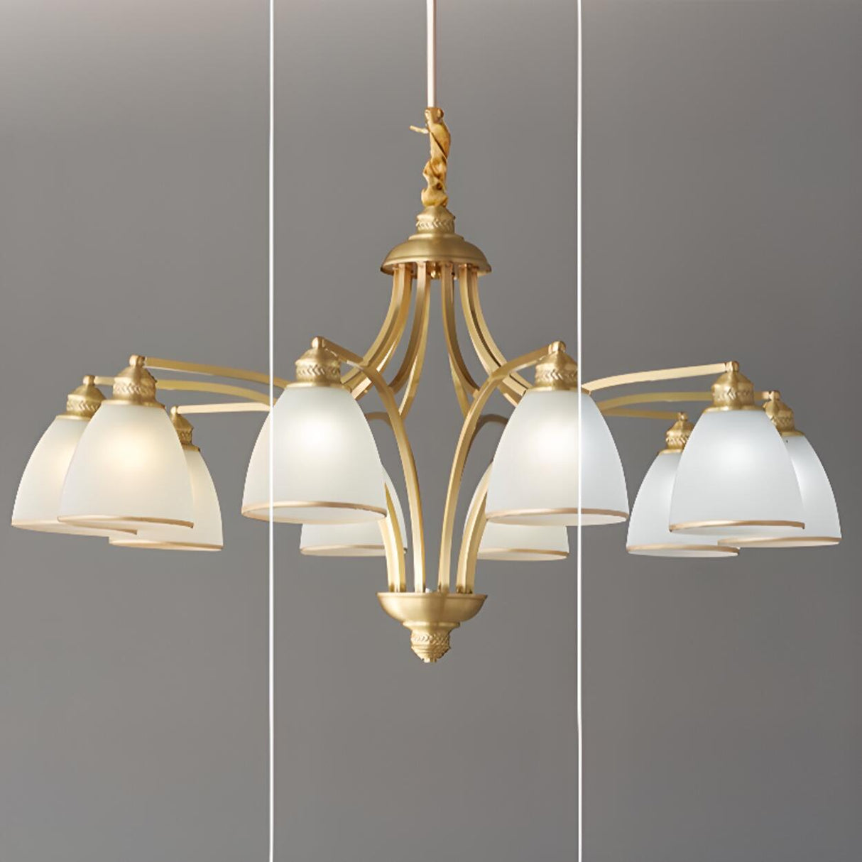 8-Light Classic Fabric Drum Gold Chain Chandelier Image - 13