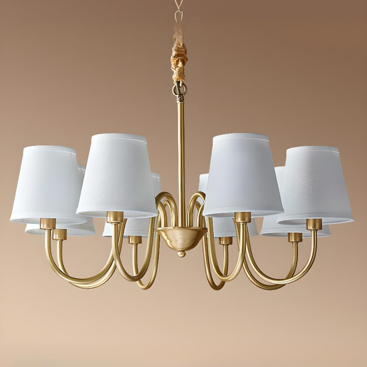 8-Light Classic Fabric Drum Gold Chain Chandelier Image - 14