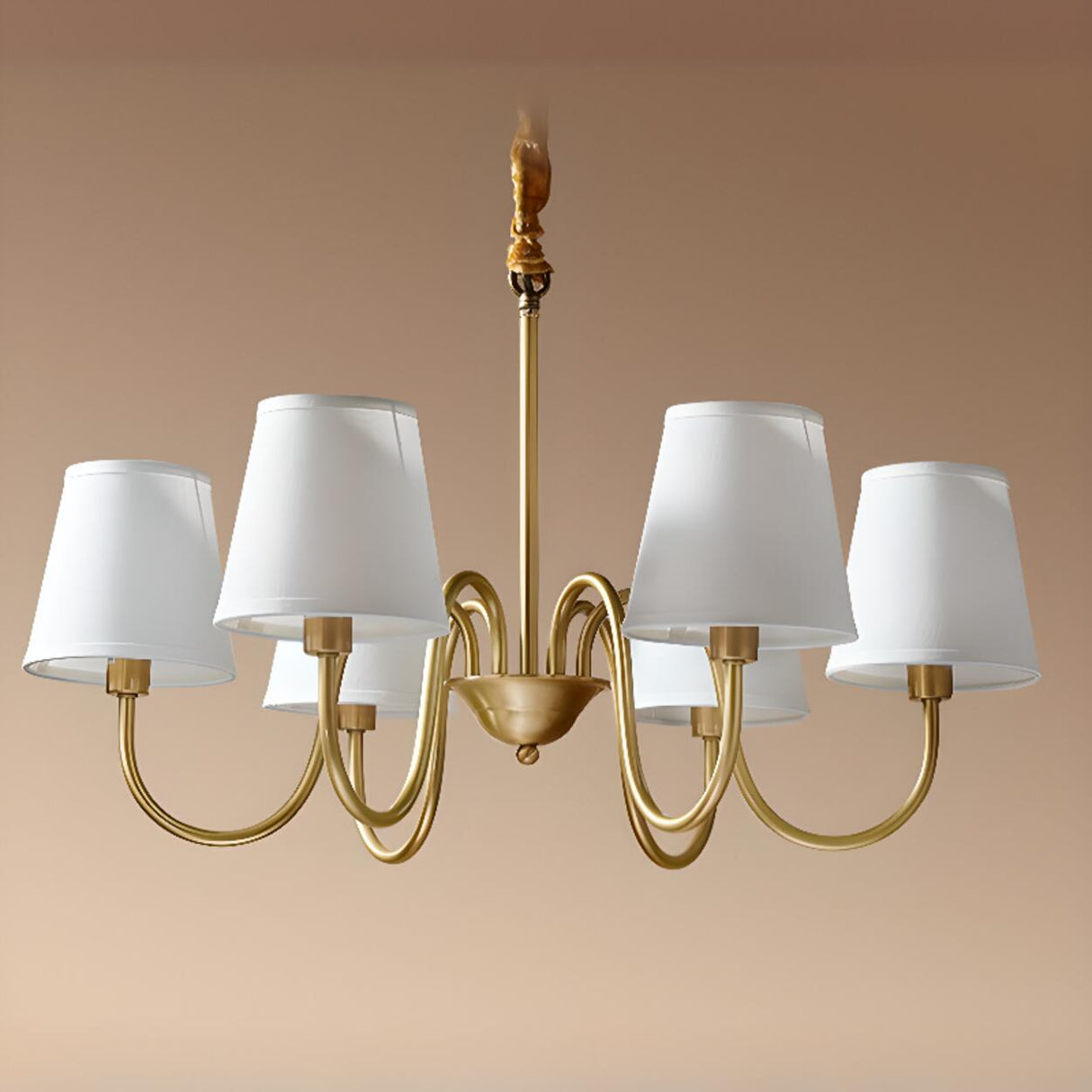 8-Light Classic Fabric Drum Gold Chain Chandelier Image - 15