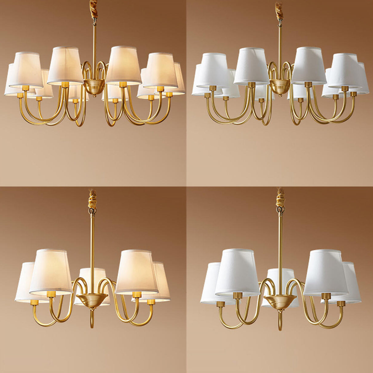 8-Light Classic Fabric Drum Gold Chain Chandelier Image - 16