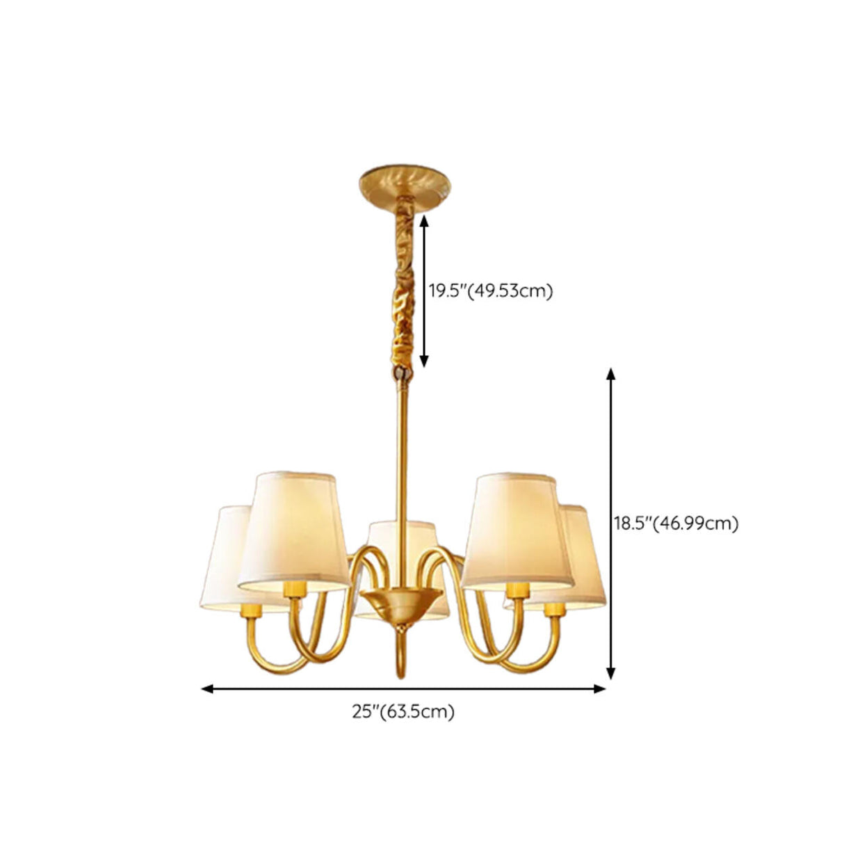 8-Light Classic Fabric Drum Gold Chain Chandelier Image - 24