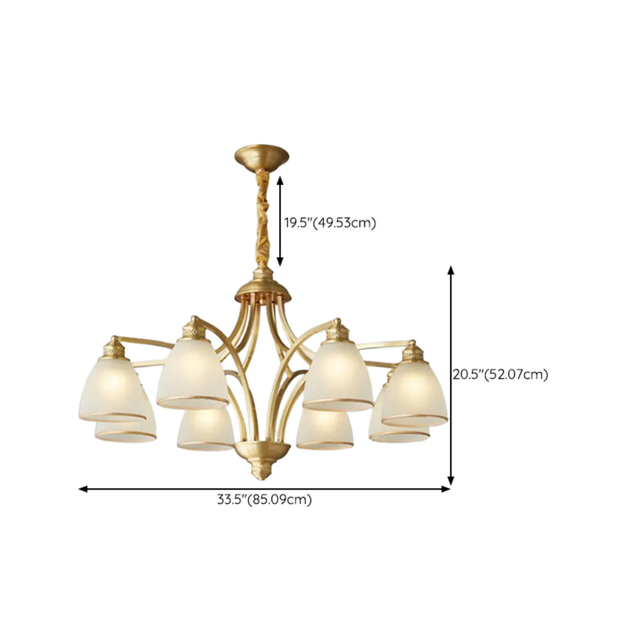 8-Light Classic Fabric Drum Gold Chain Chandelier Image - 28