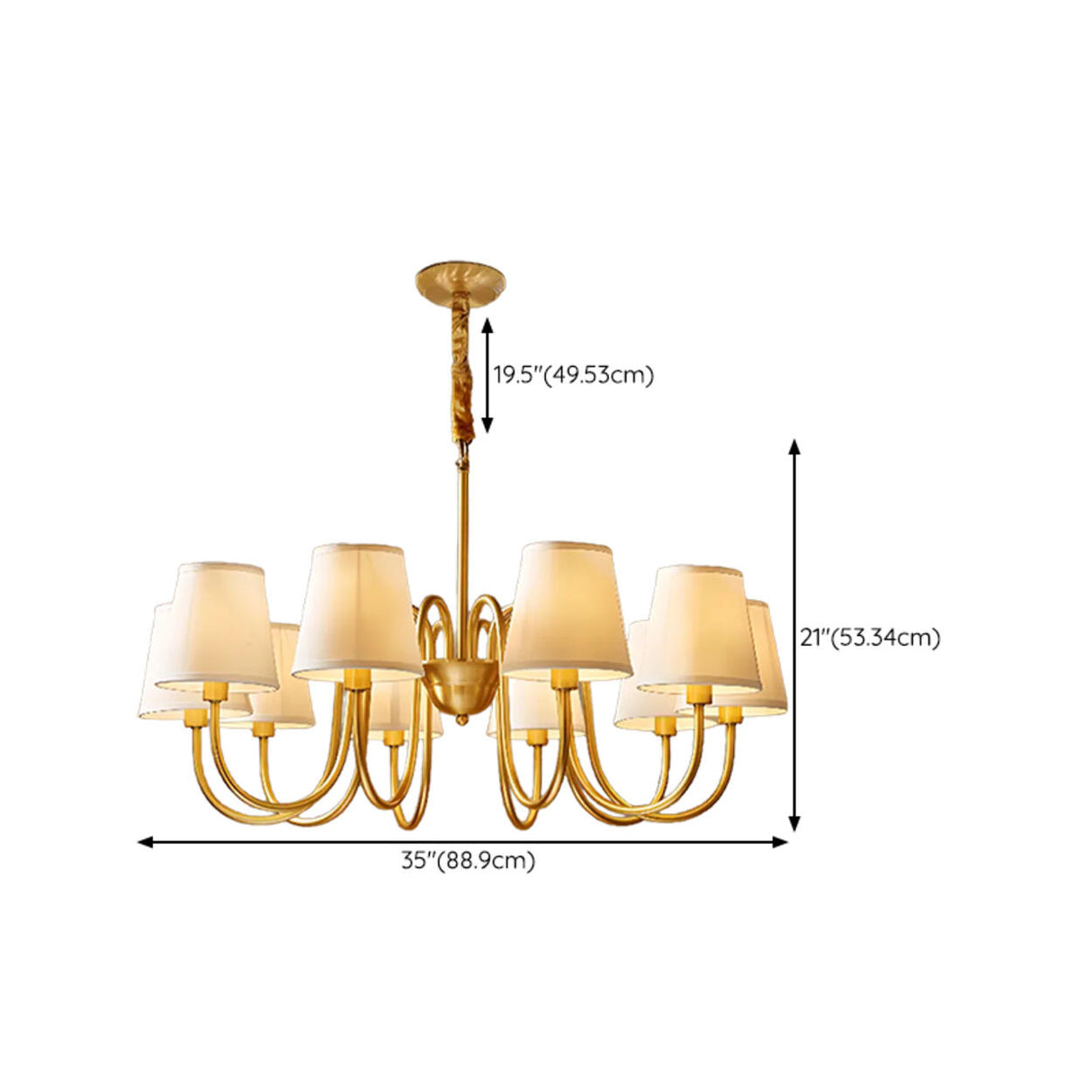 8-Light Classic Fabric Drum Gold Chain Chandelier Image - 29