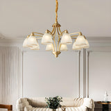 8-Light Classic Fabric Drum Gold Chain Chandelier Image - 3