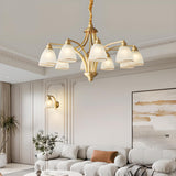 8-Light Classic Fabric Drum Gold Chain Chandelier Image - 4