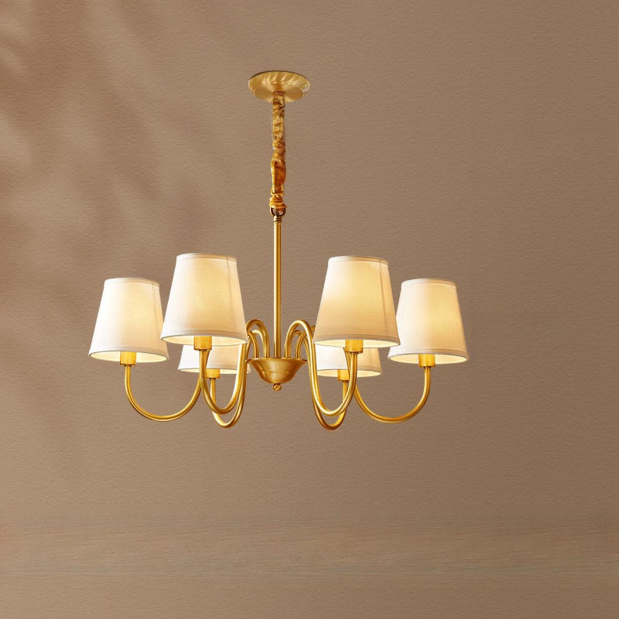 8-Light Classic Fabric Drum Gold Chain Chandelier Image - 5