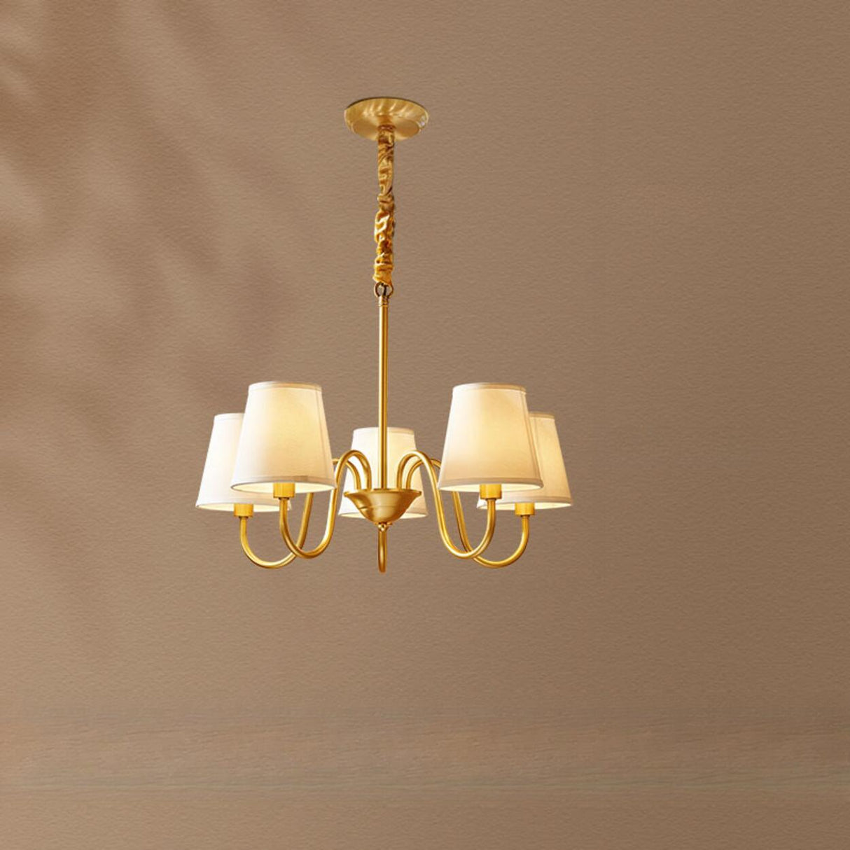 8-Light Classic Fabric Drum Gold Chain Chandelier Image - 7