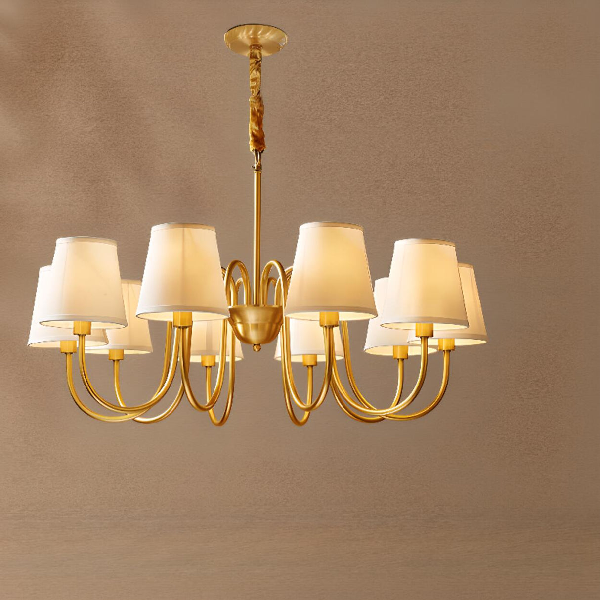 8-Light Classic Fabric Drum Gold Chain Chandelier Image - 8