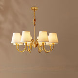 8-Light Classic Fabric Drum Gold Chain Chandelier Image - 9